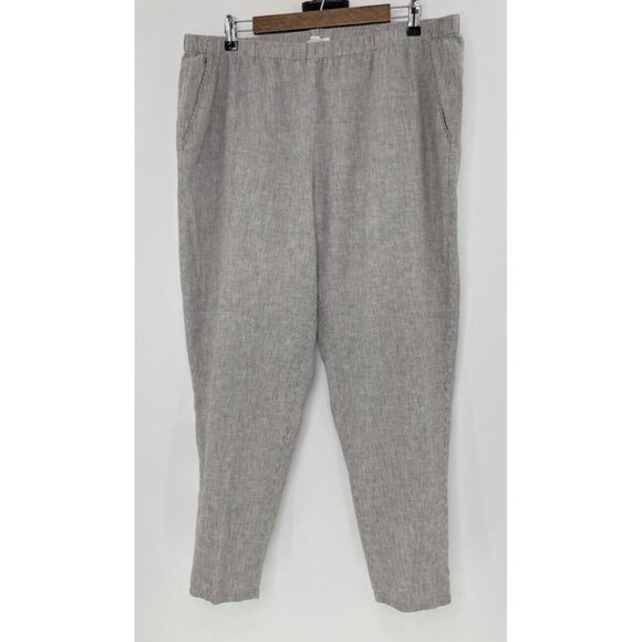 Eileen Fisher Striped Hemp & Organic Cotton Blend Tapered Leg Pull On Pants Sz L - Picture 1 of 9